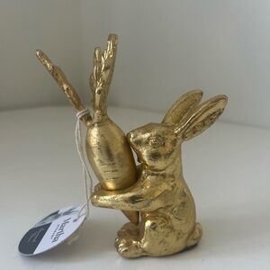 Golden Easter Pewter Bunny Figurine Holding Carrot